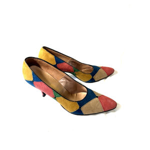 vintage JOHANSEN leather color block patchwork pumps shoes Sz 8 20464-6